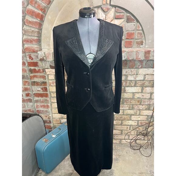formal suit velvet beaded blazer black 1980s - Picture 1 of 15